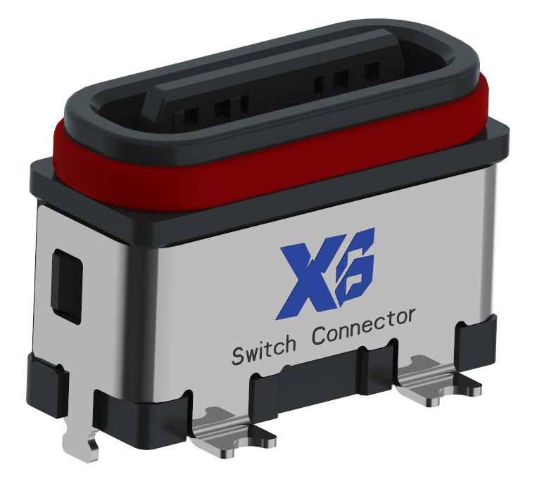 XB-ATCF-06-031 TYPE C 6P 立贴防水母座H=6.80mm(带钢片)(全塑U型)